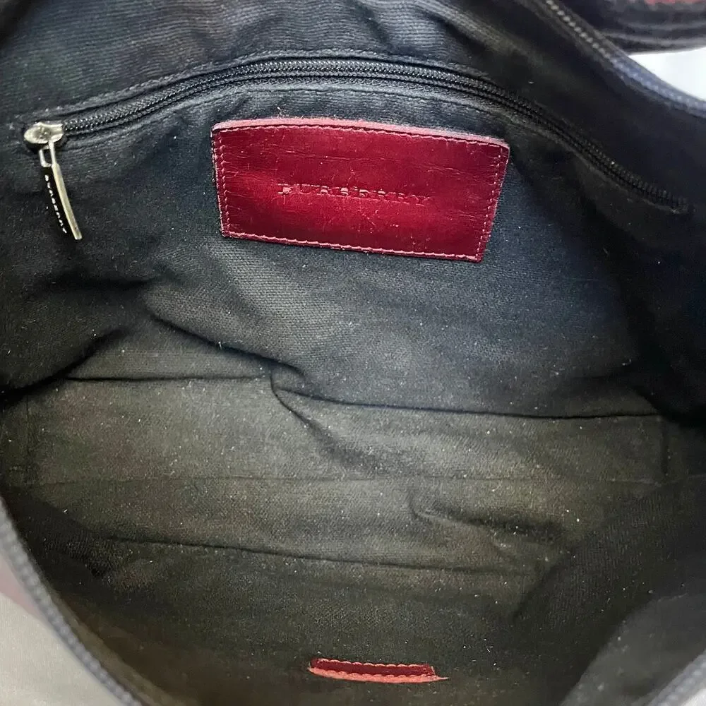 Burberry Vintage Y2K Denim Blue Icon Stripe Leather Strap Hobo Shoulder Bag
